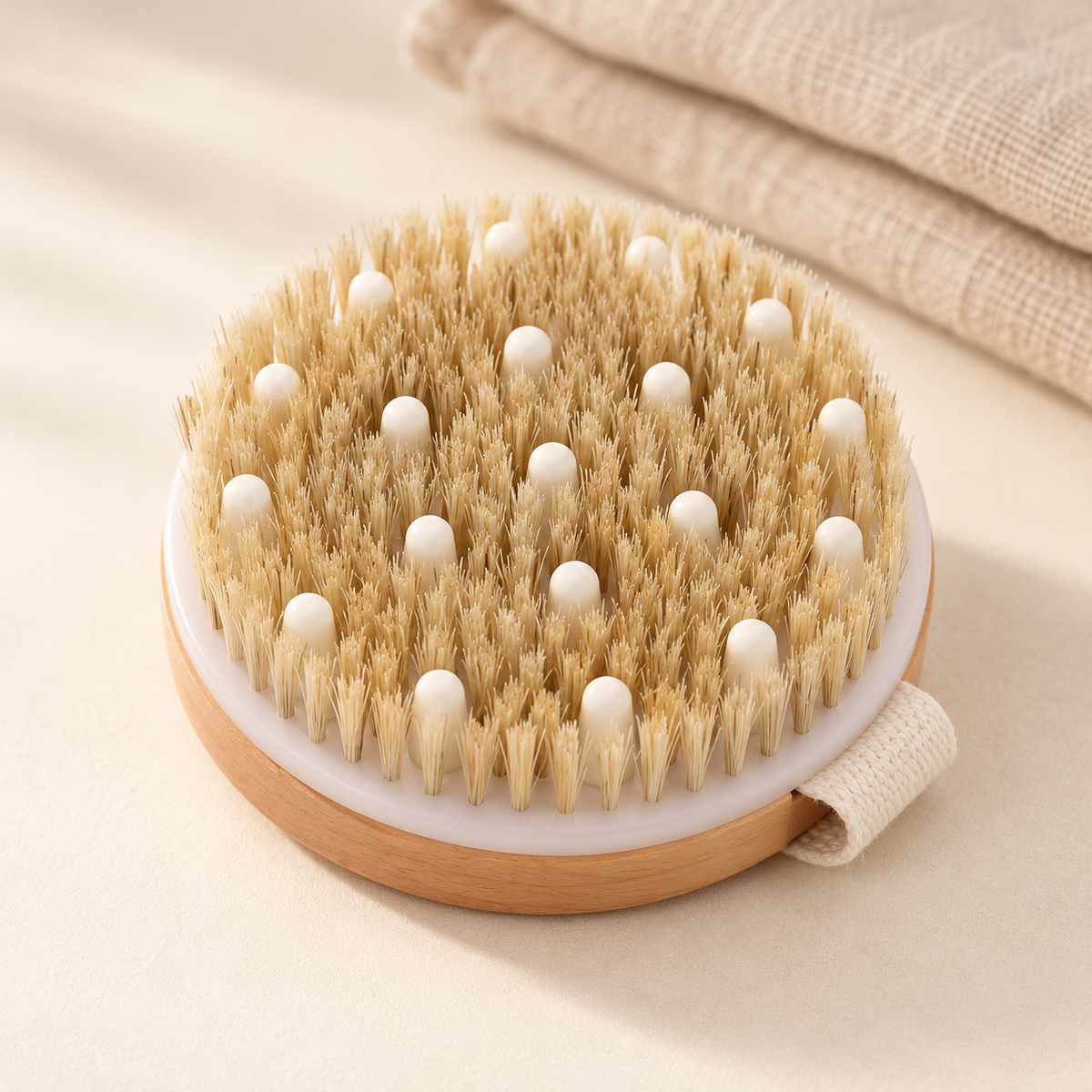 Wakely soft body brush with natural bristles and massage nodes