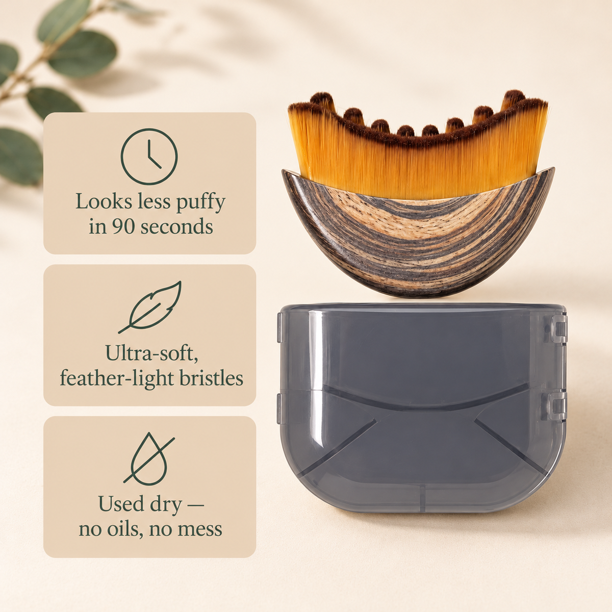Face brush benefits: looks less puffy in 90 seconds, ultra-soft bristles, used dry with no oils